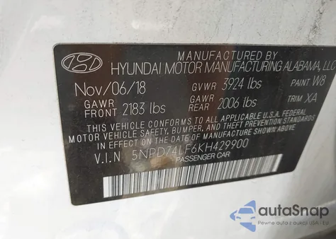 2019 Hyundai Elantra Se from USA, damaged, VIN 5NPD74LF6KH429900